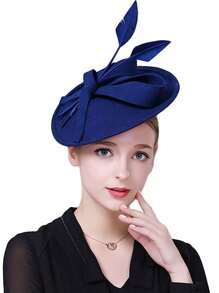 HIMESPORT 酒红色黑色皇家蓝羊毛毡女士礼帽，适合教堂婚礼、新娘正式场合、鸡尾酒会、茶会等，带蝴蝶结和羽毛装饰。 - 彩色 - 查看 9