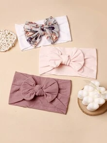 3pcs/Set Early Spring Floral Pattern Hairbands With Bowknot For Infant Girls Aged 0-3 Years - Multicolor - View 3