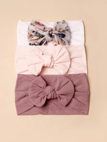 3pcs/Set Early Spring Floral Pattern Hairbands With Bowknot For Infant Girls Aged 0-3 Years - Multicolor - View 2