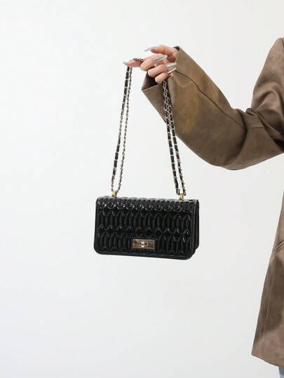 拼接鑲鑽圖案鏈帶肩背包