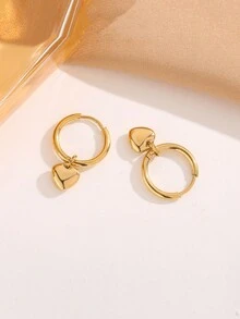 1对金色个性化可爱钛钢爱心耳环，女士款，情人节礼物 - 金色 - 查看 5