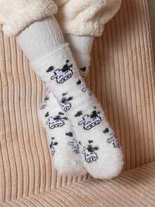 1雙珊瑚絨可愛動物圖案保暖兒童襪子 - 彩色 - 查看 5