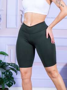 Women Sports Shorts - Army Green - View 3