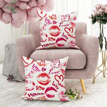 2Pcs Lips I Love You Pink Red Throw Pillow Covers, Valentine'S Day Throw Pillow Covers, Velvet Decorative Cushion Cover 45*45Cm/18"*18" For Valentine'S Day Party Living Room Bedroom Sofa Bed Decoration Gift - Pink - View 4