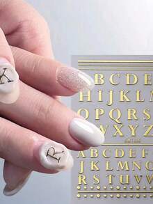 Nuevas pegatinas de uñas con laca selladora, sello en caliente con letras inglesas en dorado y plateado, pegatinas autoadhesivas en la parte de atrás, 1 pieza DIY - Dorado - Ver 2