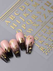 Nuevas pegatinas de uñas con laca selladora, sello en caliente con letras inglesas en dorado y plateado, pegatinas autoadhesivas en la parte de atrás, 1 pieza DIY - Dorado - Ver 4