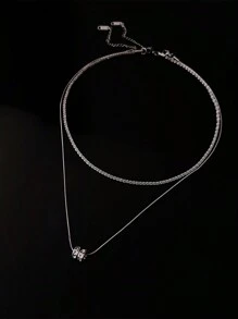 Titanium Steel Non-Fading Double Layer Hip-Hop Waist Necklace, Versatile Delicate Collarbone Chain Jewelry For Women