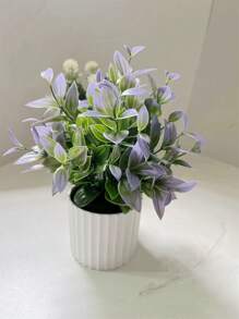 1pc Small Bundle Of Lucky Clover Artificial Flowers For Home Decoration, Wedding Photoshoot, Photography Props, Faux Green Potted Plant - Purple - View 4