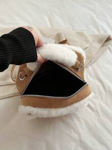 low tea 1pc Color Block Pu & Suede Portable Fashion Crossbody Bag With Magnetic Closure, Suitable For Women's Daily Use - Multicolor - View 6