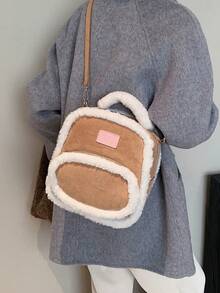 low tea 1pc Color Block Pu & Suede Portable Fashion Crossbody Bag With Magnetic Closure, Suitable For Women's Daily Use - Multicolor - View 4