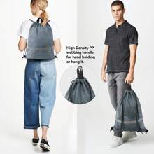 Classic Grey Mesh Drawstring Bag With Zipper Pocket Foldable Beach Bag For Swimming Sports Football Soccer Kickboard Washable Gear Backpack Reflective Large Bag Fins - Grey - View 4