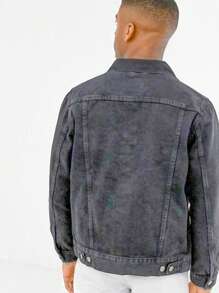 Chamarra Mezclilla Caballero Vaquera Bolsillos Denim Chaqueta Vaquera Hombre Cazadora Moda Jacket Trucker - Gris Oscuro - Ver 2