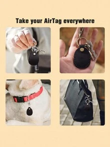 Airtags追蹤器專用皮革保護套,適用於鑰匙圈、門禁卡等 - 黑色 - 查看 5