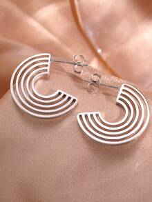 Stainless Steel Earrings C-Shape Hollow Geometric Exaggeration Fashion Elegant Stud Earrings For Women Jewelry Party Gifts - Silver - View 7