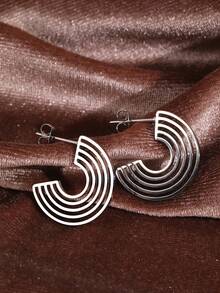 Stainless Steel Earrings C-Shape Hollow Geometric Exaggeration Fashion Elegant Stud Earrings For Women Jewelry Party Gifts - Silver - View 8