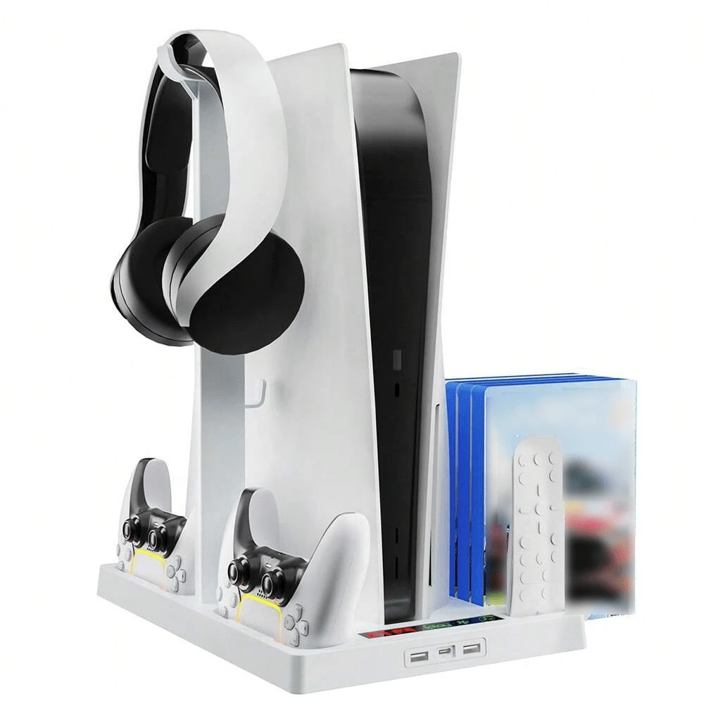 JOMAA 支架冷却站，带 RGB 灯冷却风扇，双控制器充电器，兼容游戏配件 - 白色 - 查看 1