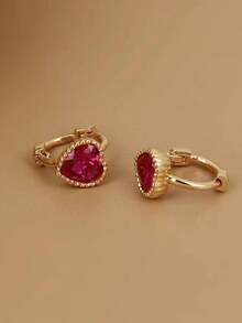 BALMORA 1對精美時尚s925純銀愛心耳骨戒指石榴紅小耳扣耳環,適合女性日常佩戴 - 金色 - 查看 8