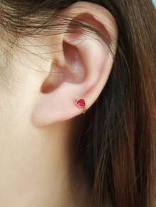 BALMORA 1對精美時尚s925純銀愛心耳骨戒指石榴紅小耳扣耳環,適合女性日常佩戴 - 金色 - 查看 5