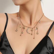 1pc All Diamond-Filled Gold-Color Women's Necklace Pendant With Tassel & Star Moon Design, Versatile For Any Occasion & Suitable As An Gift To Girlfriend - Full Diamond Star Moon Tassel Pendant - View 3