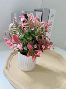 1pc Small Potted Lucky Clover Artificial Flower, Home Decorative Ornament, Wedding Photography Decoration, Greenery Decoration - Hot Pink - View 1