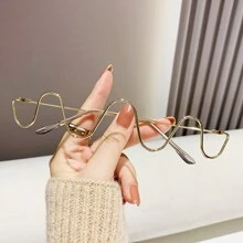 1 PC Decorative Eyeglass Frame, Pair Of Wavy  Women's Street Snap Decorative Eyeglass Frame - Gold - View 4