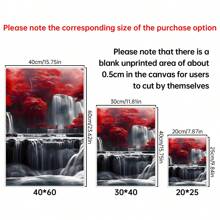 3入套山水畫布印刷海報、帶瀑布和紅色森林的帆布壁畫繪畫,用於客廳臥室浴室辦公室走廊廚房牆身裝飾,不含框架 - 彩色 - 查看 3