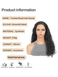Synthetic Wig Women Long Hair Twisted Braid Wig Hair Band High Skull Top One Piece Wig Half Head Set Twisted Braid Hair Band Water Ripple - Black-brown - View 3