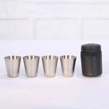 1set/4pcs 30ml Stainless Steel Shot Glass Set, Portable Travel Cup For Camping, Hiking And Outdoor Uses