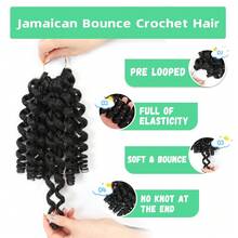 1件/10件装合成渐变卷曲钩编发接发，8/12英寸小卷短款巨型扭辫预编牙买加卷曲钩编发，预扭短款波波头卷曲钩编发，女士假发 - 黑色 - 查看 5