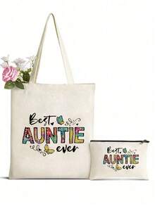 2入組姨媽肩背包女性化妝包姨媽禮物姪女姪兒姨媽禮物最佳姨媽禮物有趣的姨媽禮物給姨媽的朋友姐妹生日母親節聖誕退休禮,教師伴娘專屬的個性化女士手提袋,朋友的編結禮物生日禮物組合 - 米色 - 查看 1