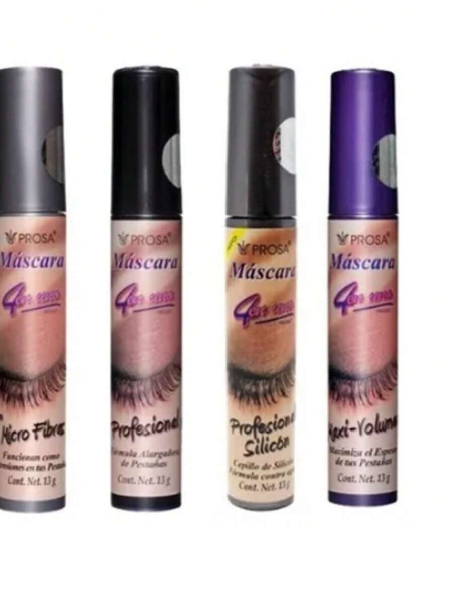 3 Kit 4 Rimel Prosa 4 en 1 Mascara Pestañas Prosa Maxi Volumen Profesional Silicon Rutina Perfecta Máximo Volumen Alarga A prueba de Agua 12 PIEZAS - Negro - Ver 1