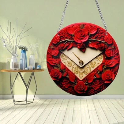 1 Pieza Decoración De Hogar Arte Acrílico Redondo Decorativo Del Día De San Valentín, Rosa Roja, Regalo De Decoración De Pared Para La Familia