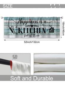 1pc Vintage Farmhouse Style Blue-Green Kitchen Window Curtain With Wooden Board & Cutlery Pattern Home Decoration For Bedroom And Living Room 52inch*18inch - Blue - View 2