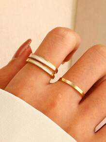 2入組簡約時尚開放式圓形幾何戒指,適合女性日常佩戴 - 金黃色 - 查看 1
