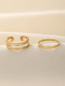 2入組簡約時尚開放式圓形幾何戒指,適合女性日常佩戴 - 金黃色 - 查看 3