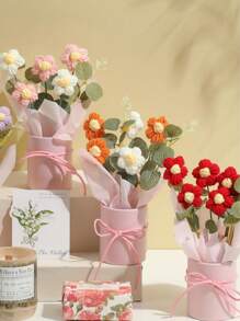 5 bó hoa đỏ móc thủ công hoàn thành Bộ bó hoa đan thủ công Bộ bó hoa móc Hoa hướng dương giả đan Hoa hồng Hoa cúc cho Ngày của Mẹ Sinh nhật Đám cưới Giáng sinh Quà tặng Lễ Tạ ơn và Trang trí nhà cửa, Trang trí mùa thu, Mùa thu - Đỏ - Xem 8