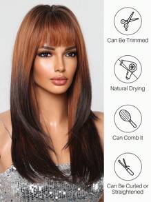 多彩24寸直髮帶瀏海合成假髮,適用於女性日常派對或cosplay - 彩色 - 查看 5