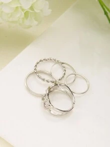 5枚个性化镂空开口戒指，金属质感，女士款 - 鏈條 - 查看 3