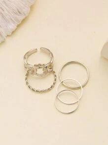 5枚个性化镂空开口戒指，金属质感，女士款 - 鏈條 - 查看 2