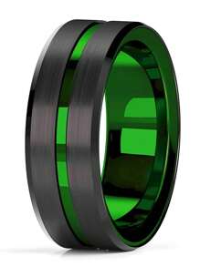 1 件/2 件魅力情侣戒指浪漫女士绿色水钻 CZ 戒指套装男士绿色凹槽不锈钢戒指结婚戒指首饰送给爱人的礼物 - 男士 - 查看 14