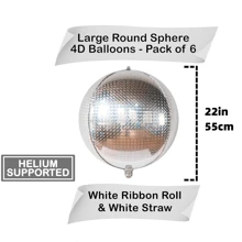 銀色迪斯科球氣球-22英寸,6入組 | 彩虹氣球,2024新年裝飾 | 銀色氣球,全息氣球 | 迪斯科球裝飾,2024新年裝飾 - 銀色 - 查看 2