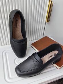 Women's Chunky Heel Sandals, Solid Color Flat Casual Fashionable Slip-On Low Heel Shoes For Summer - Black - View 3