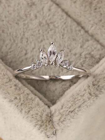 立方氧化鋯皇冠裝飾銀戒指婚禮訂婚新娘首飾