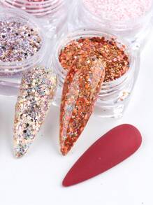 6片玫瑰粉色美甲闪粉片混合六边形美人鱼亮片粉闪亮亮片美甲装饰 - 彩色 - 查看 8