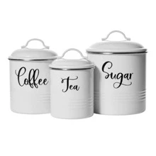Set Of 3 White Kitchen Storage Canisters Airtight Coffee Sugar Tea Canisters - White - View 1
