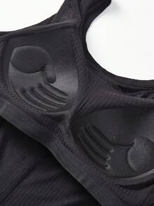 Faux Buttoned Fashionable Knit Tank Top & Bra Set For Women, Wide Strap Inner-Outer Wear - Black - View 4