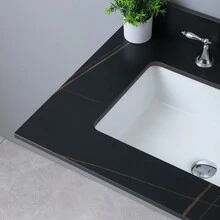 Montary Bathroom Vanity Top With Undermounted Large Ceramic Sink & Backsplash, Sintered Stone Artificial Marble Vanity Sink Tops Black Gold - 31"x 22"-3 lỗ - Xem 4