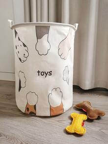 1入環保布料可摺疊圓形洗衣籃,適用於寵物玩具和衣服的收納 - 白色 - 查看 3