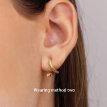 创意蛇形设计圈形耳环珠宝镶嵌朋克性感风格蛇形闪闪发光镶嵌圈形耳环性感嘻哈独特个性化风格耳环 - 金色 - 查看 6