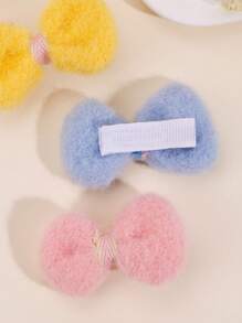 4pcs Furry Hair Bows For Girls,Solid Bow Hair Clips With Full Lined,Winter Barrettes For Kids,Kids Baby Hair Accessories - Multicolor - View 4